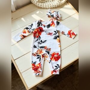Infant Floral Romper with matching Headband Size 0-3 M